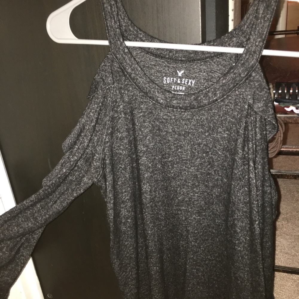 AE Grey, off the shoulder, long sleeve